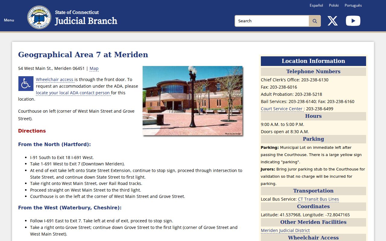 Connecticut court clerks Geographical Area location directory