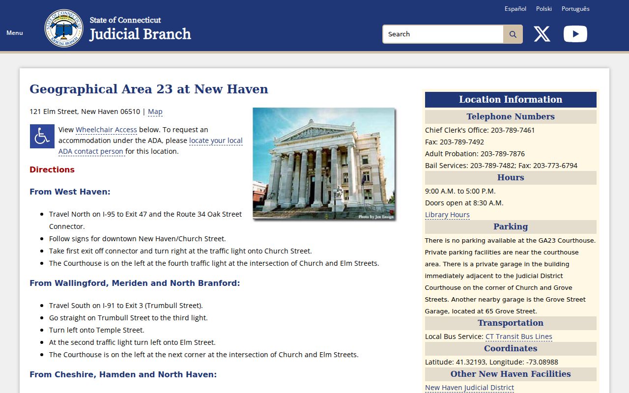 Connecticut court clerks Geographical Area criminal records office