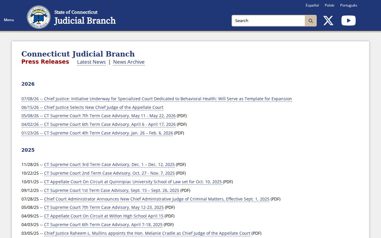 Connecticut court clerks statewide Judicial Branch administration