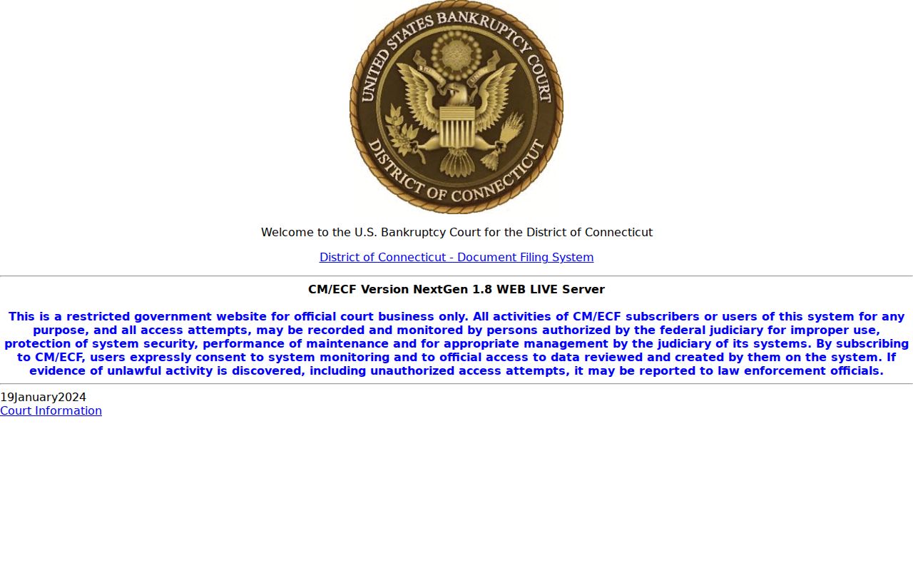 Connecticut court records federal bankruptcy electronic filing access
