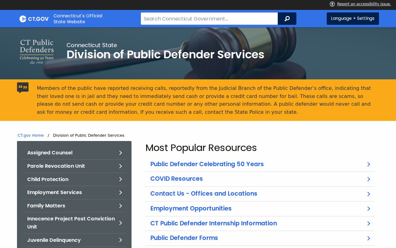 Connecticut criminal court records public defender services