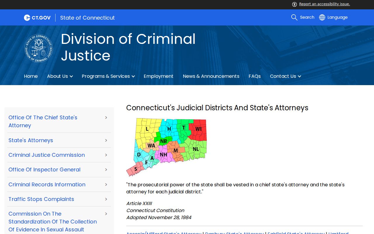 Connecticut criminal court records State's Attorney roster