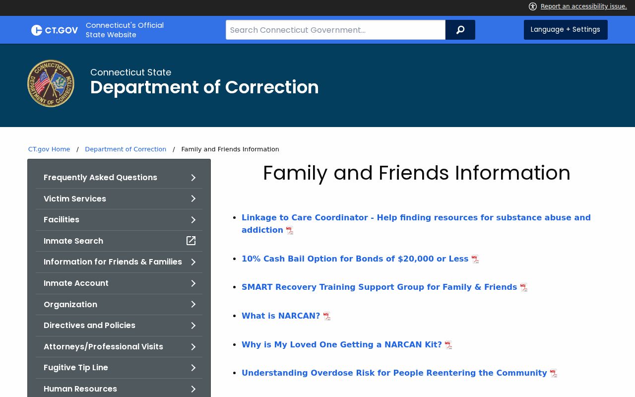 Connecticut inmate records DOC family and friends information