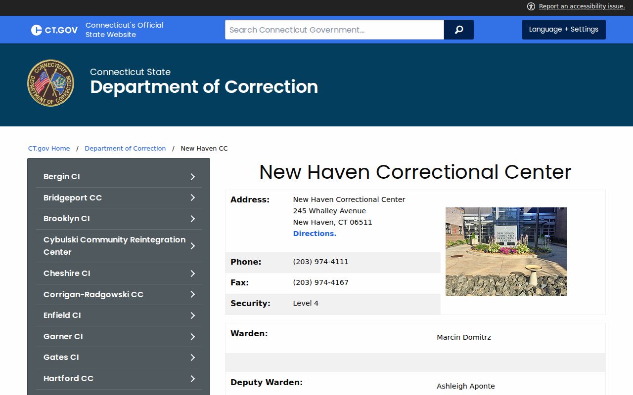 Connecticut inmate records DOC correctional center facility page