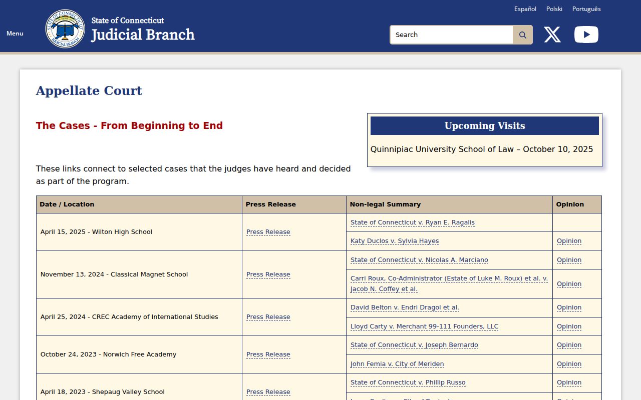 Connecticut Appellate Court records On Circuit cases