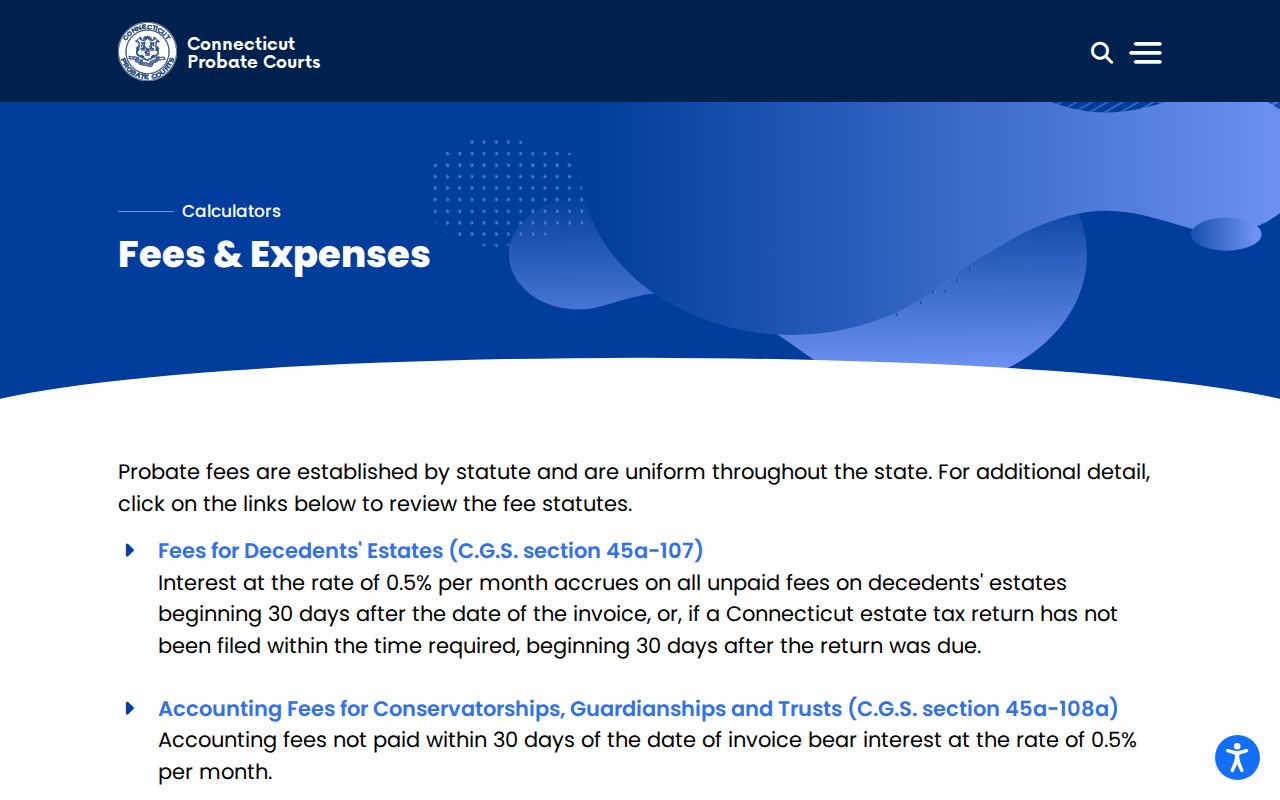 Connecticut probate court records fee calculators