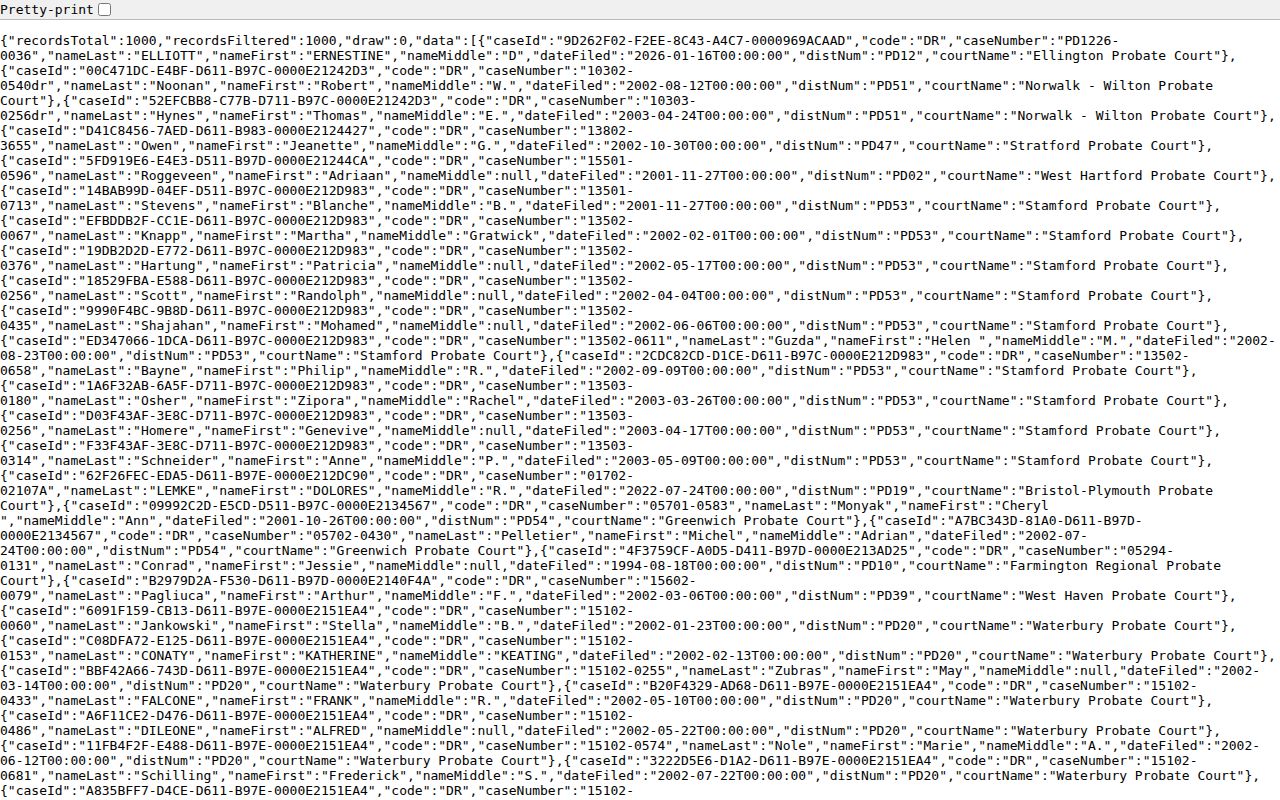 Connecticut probate court records case lookup search
