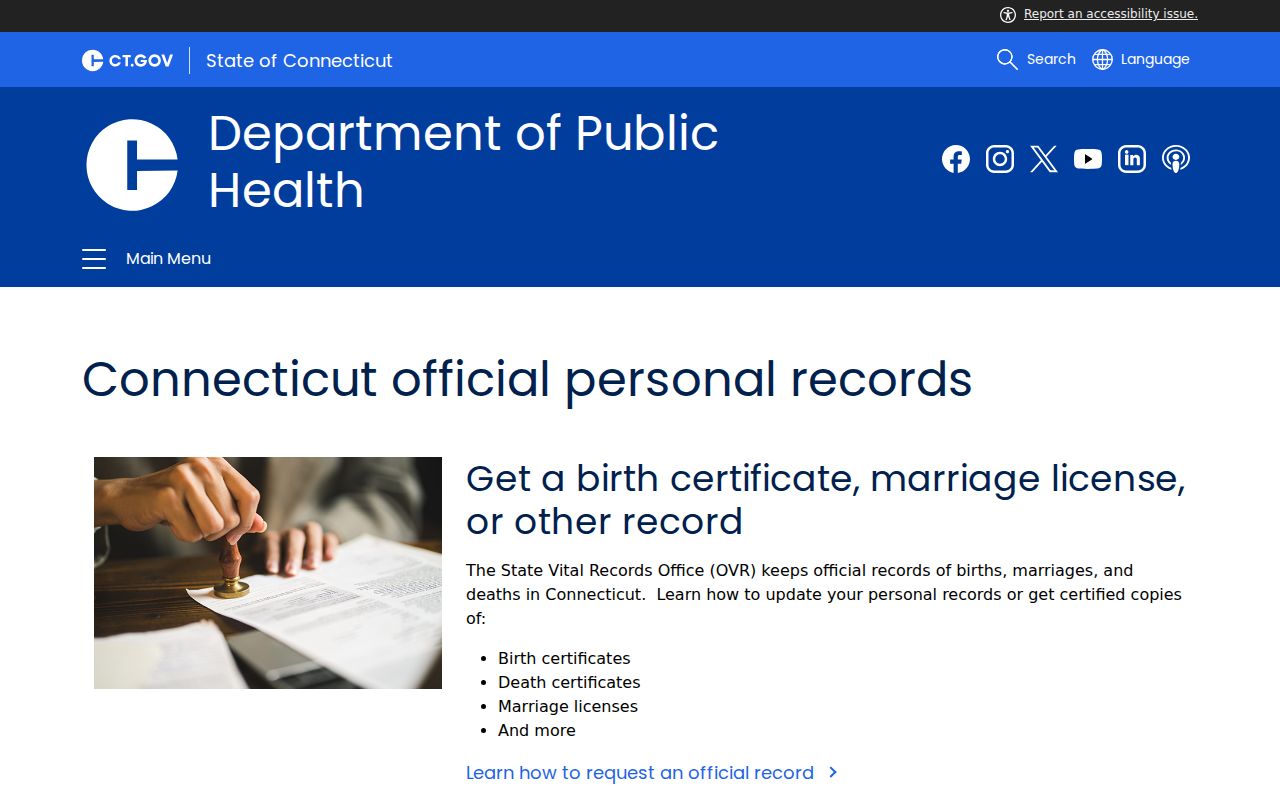 Connecticut statewide vital records office information
