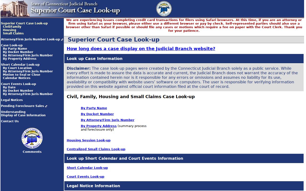 Connecticut court records civil and family case lookup