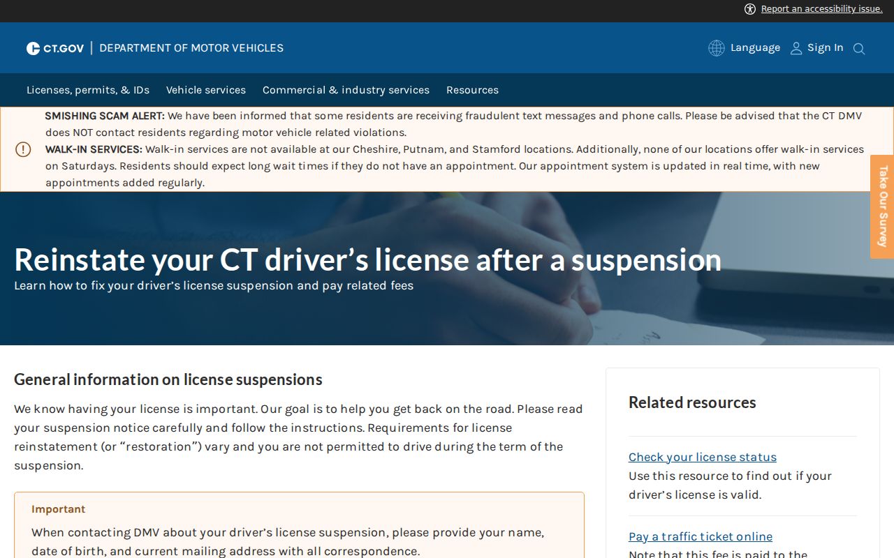 Connecticut traffic records license suspension restoration