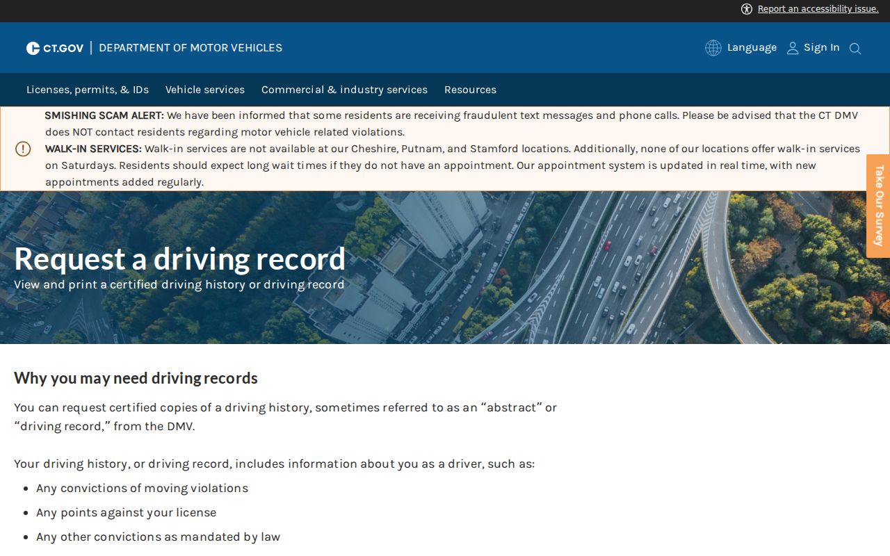 Connecticut traffic records DMV driver history request